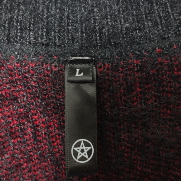 Goth Black Oversized Eyelash Knit Lace Edge Cardigan with Red Hollow Heart - Picture 7 of 8